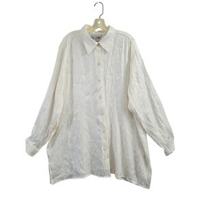 Avenue Womens Plus 18/20 Ivory Crinkle Texture Shimmer Button Up Shirt Blouse NW